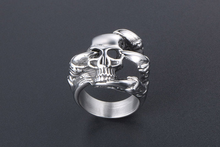 Men's Retro Punk Titanium Steel Skull Ring