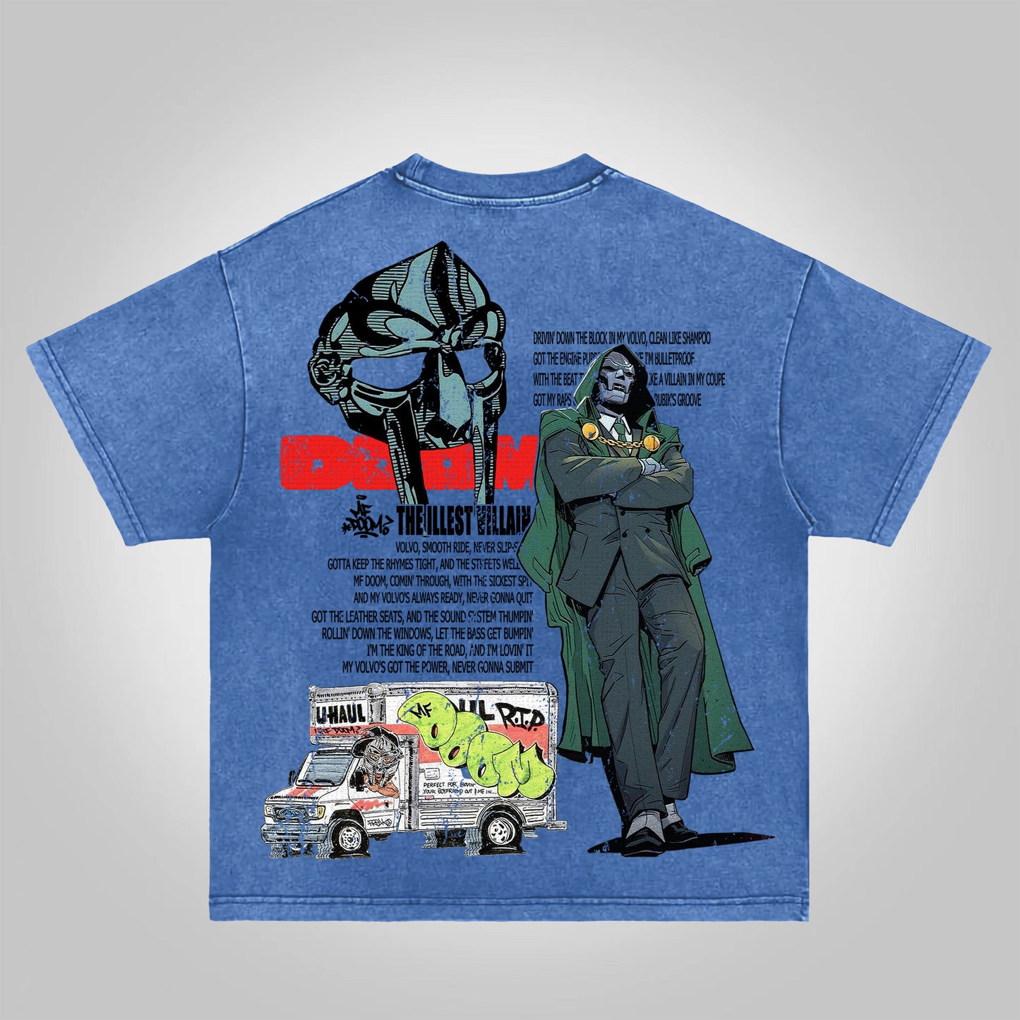 Vercoo Vintage The Illest Villain Mf Doom Graphic Print Acid Washed T-Shirt