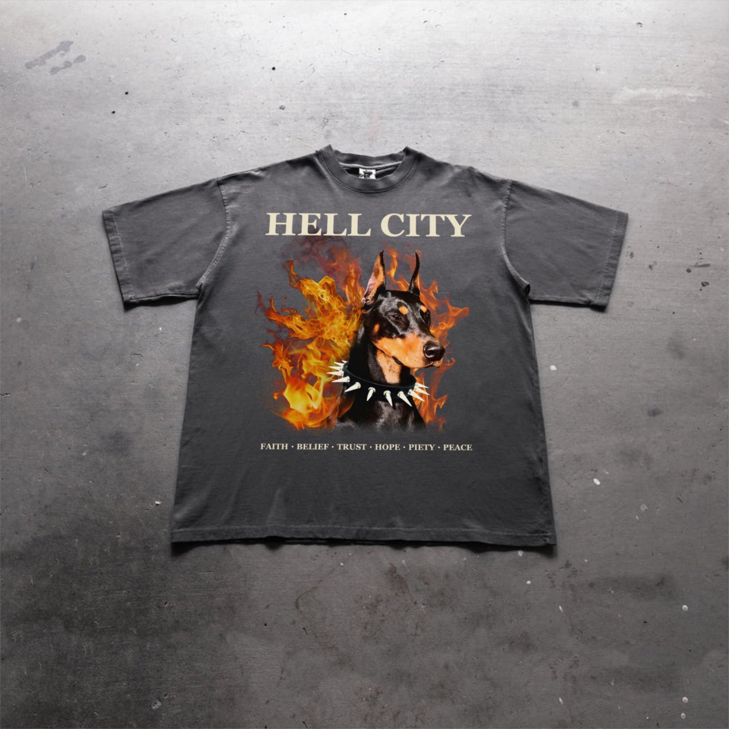 Hell City - Flame Dobern Printed Graphic Cotton T-Shirt