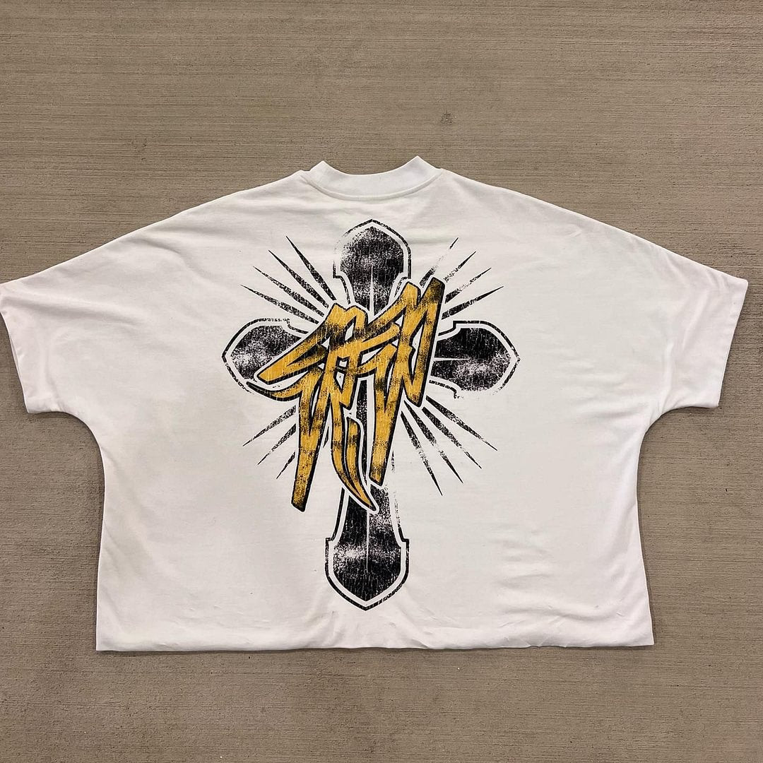 Vercoo Vintage Jesus Cross Graphic Casual Street Basketball T-Shirt