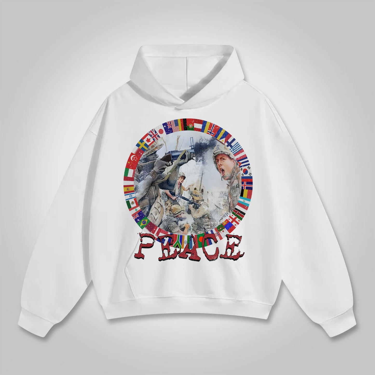 Fashion Peace In War Print Graphic Loose Hoodie