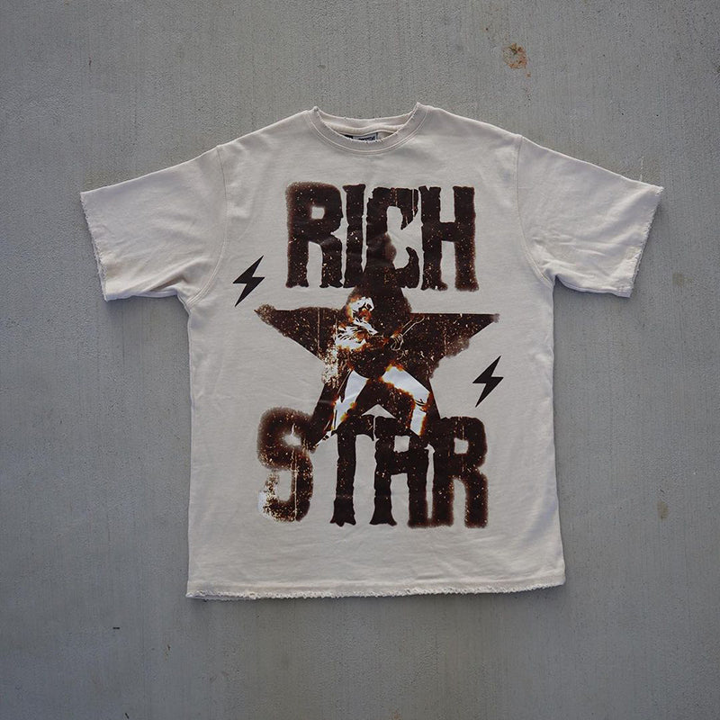 Vercoo Vintage Rich Star Art Graphic Print T-Shirt