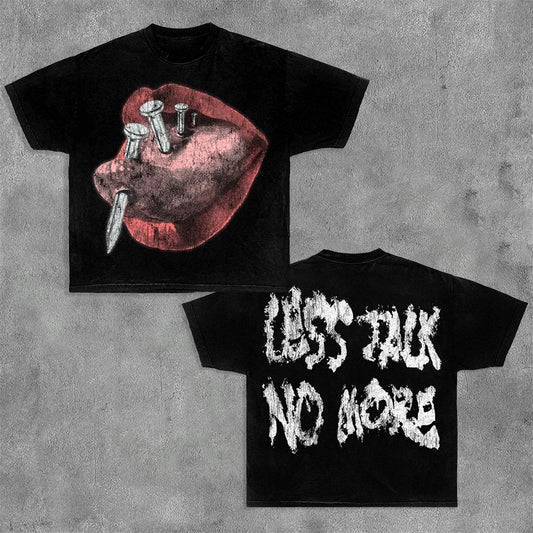 Less Talk No More Lips Graphics Printed Cotton T-Shirt