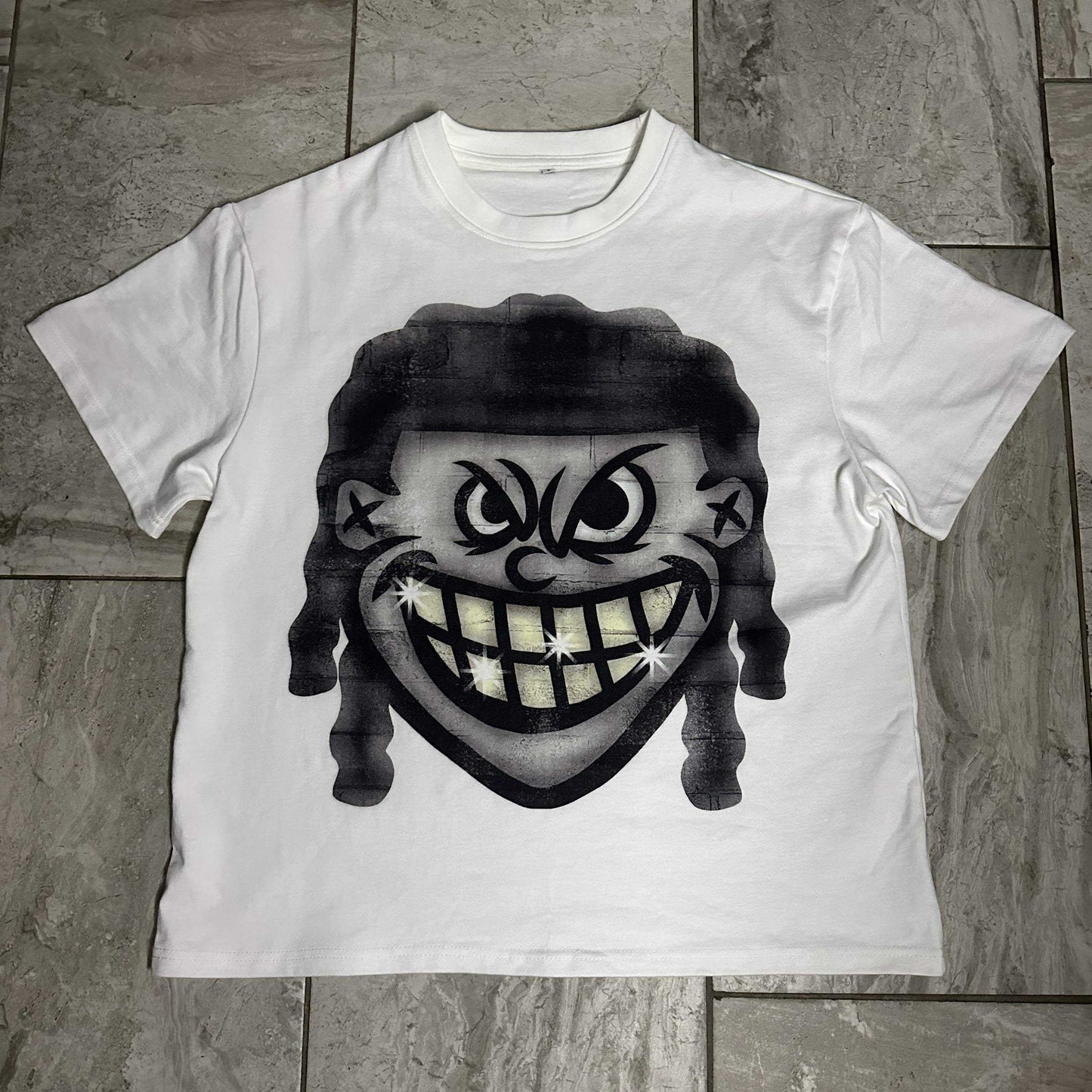 Vintage Sinister Smile Cartoon Face Graphic Cotton T-Shirt