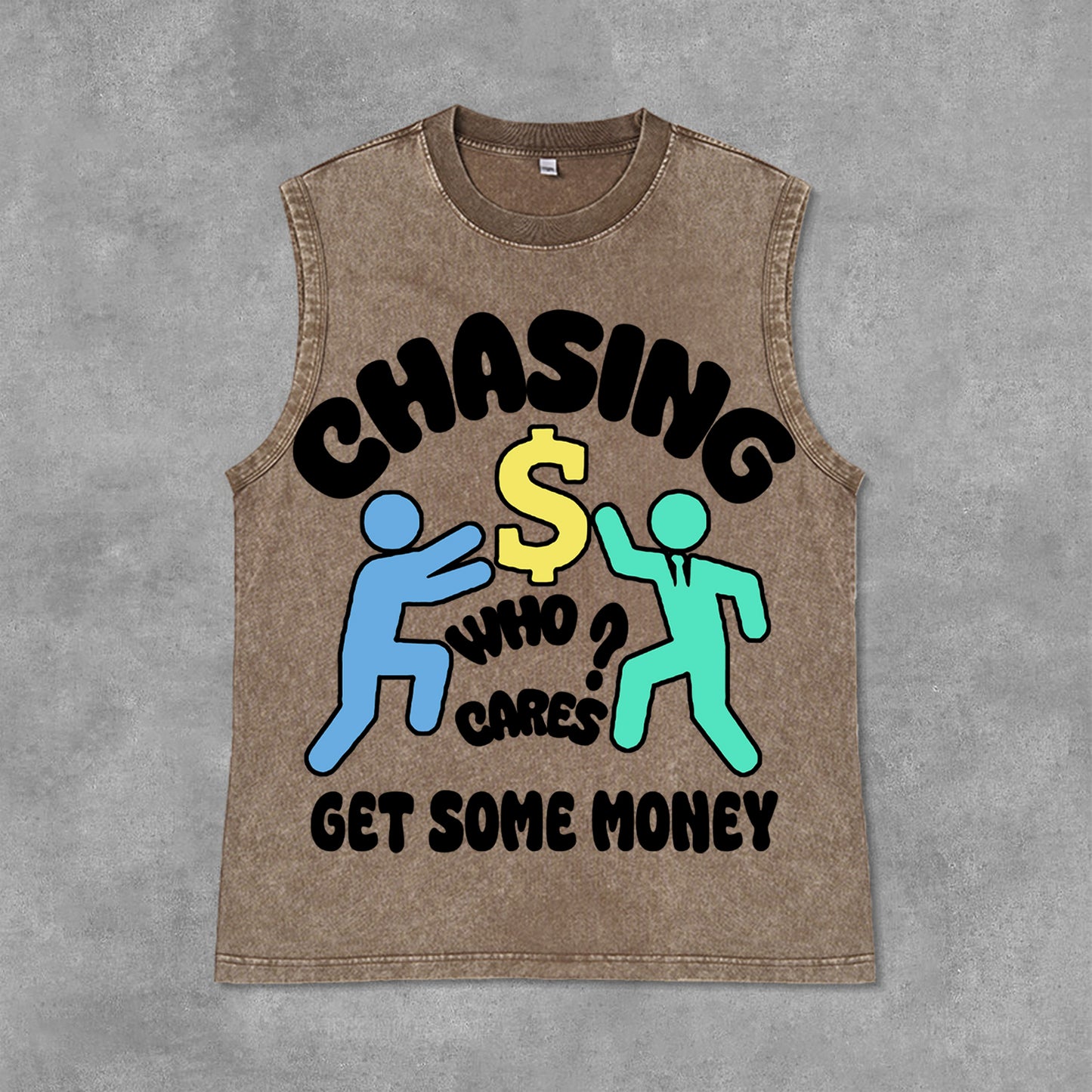 Vintage Chasing Money Graphic Print Casual Acid Washed Sleeveless Tank Top