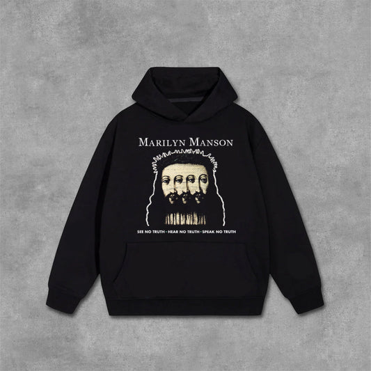 Manson Retro Old Print Graphics Pocket Hoodie