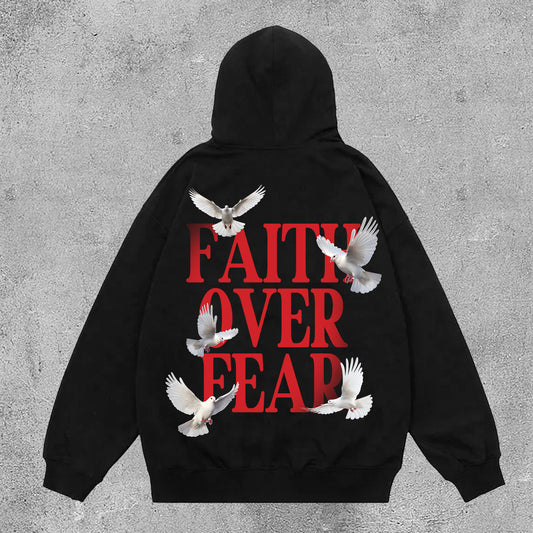 Casual Long Sleeve Faith Over Fear Print Side Pockets Hoodie