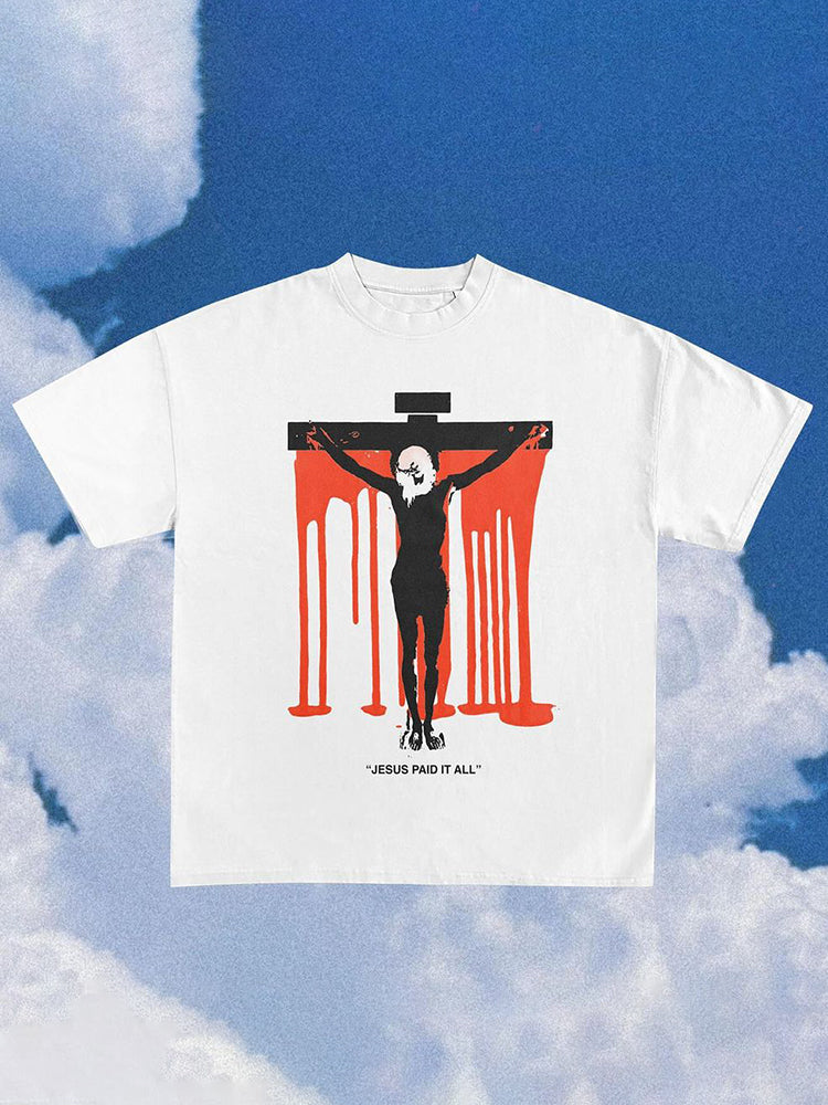 Vercoo Vintage Jesus Graphic Cotton Short Sleeve T-Shirt