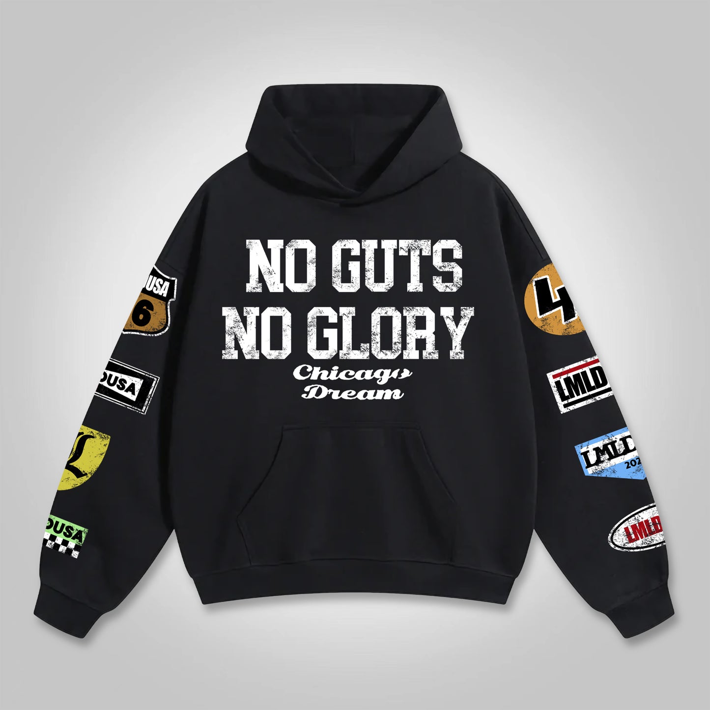 Vercoo Vintage No Guts No Glory Graphic Pocket Hoodie