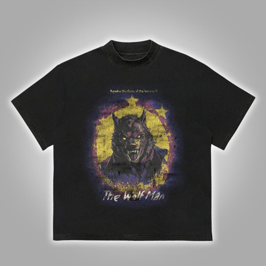 Vintage The Wolf Man Graphics Cotton T-Shirt