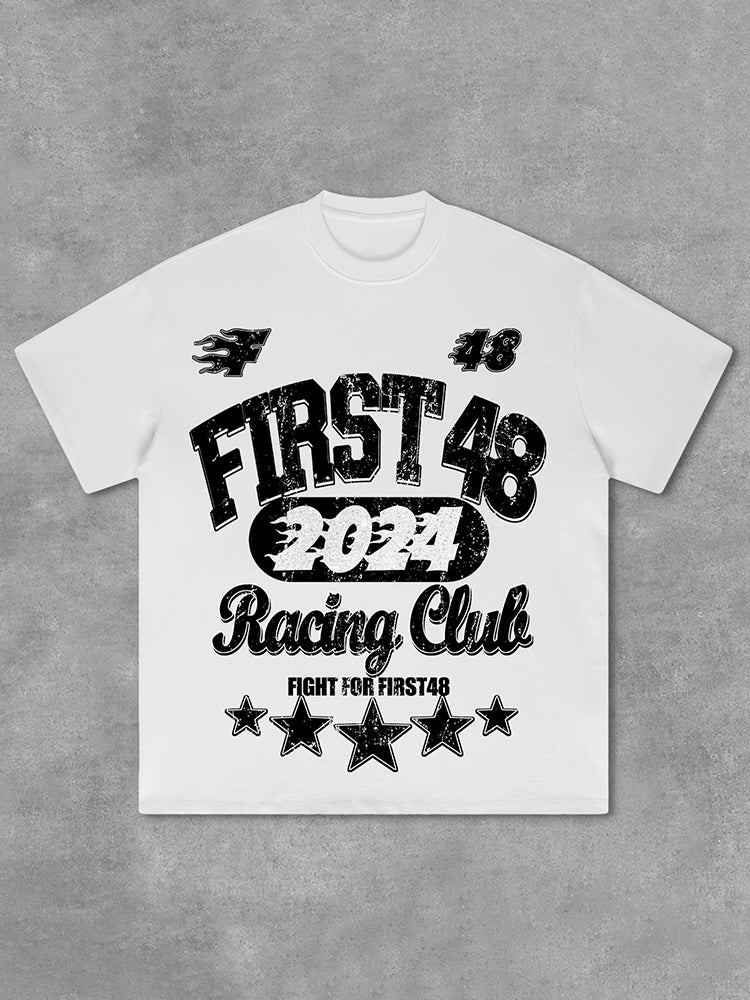 Vercoo Vintage Street First48 Racing Graphic Print Cotton T-Shirt