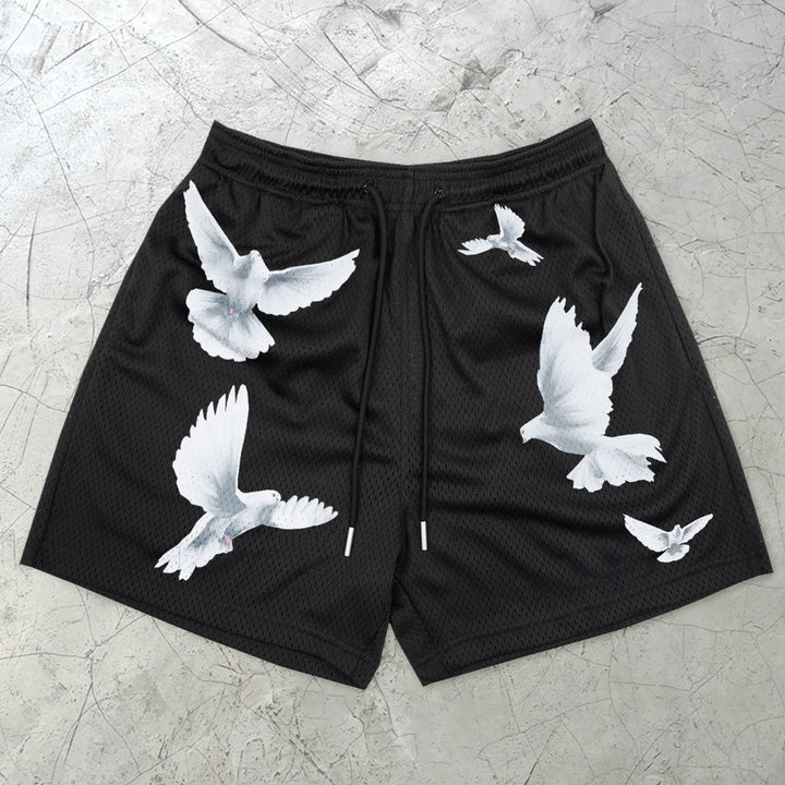 Casual Loose Peace Dove Print Street Mesh Shorts