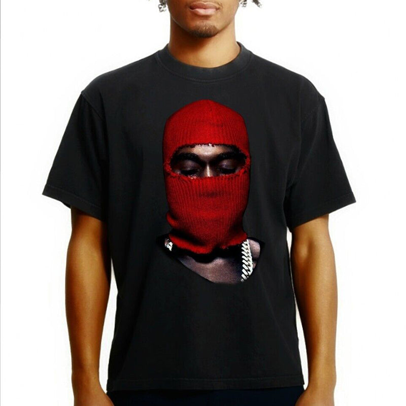 Vintage West Ye Yeezus Red Ski Mask Graphic Cotton Short Sleeve T-Shirt