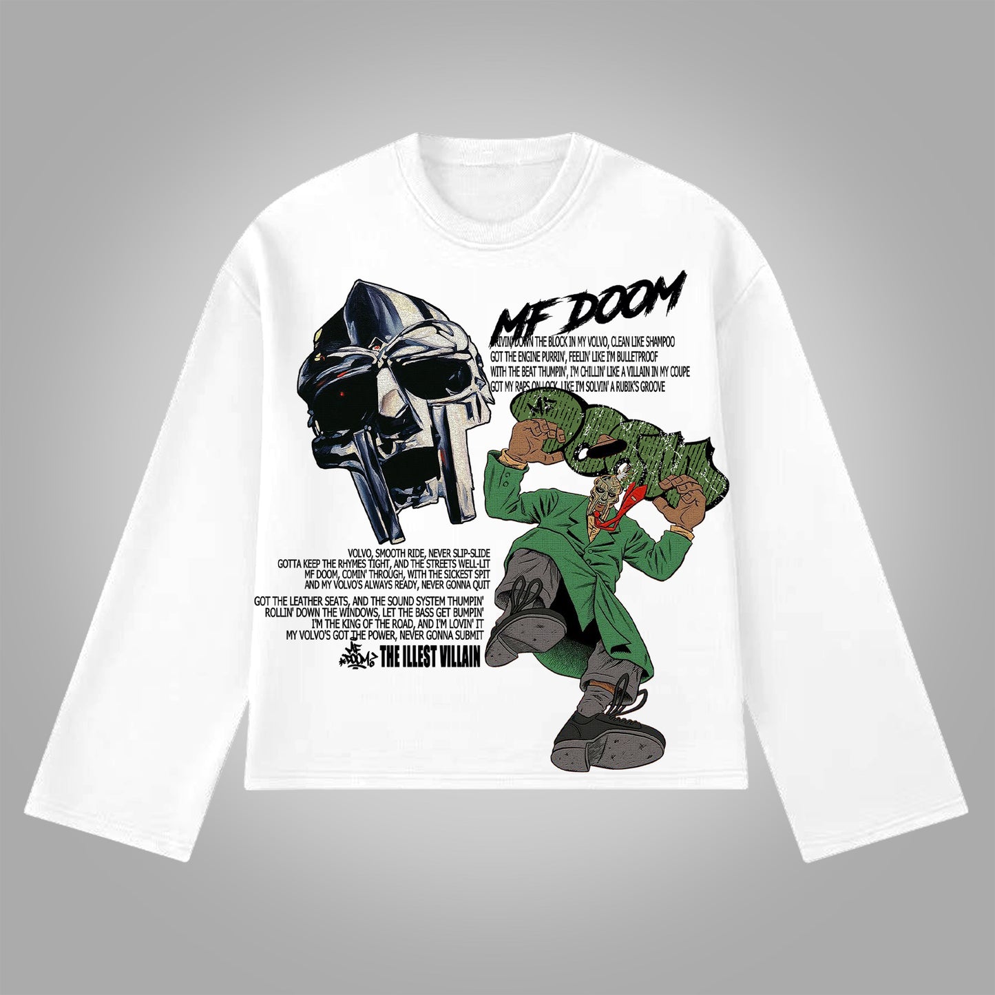 Vercoo Vintage The Illest Villain Mf Doom Graphic Print Cotton Long Sleeve T-Shirt