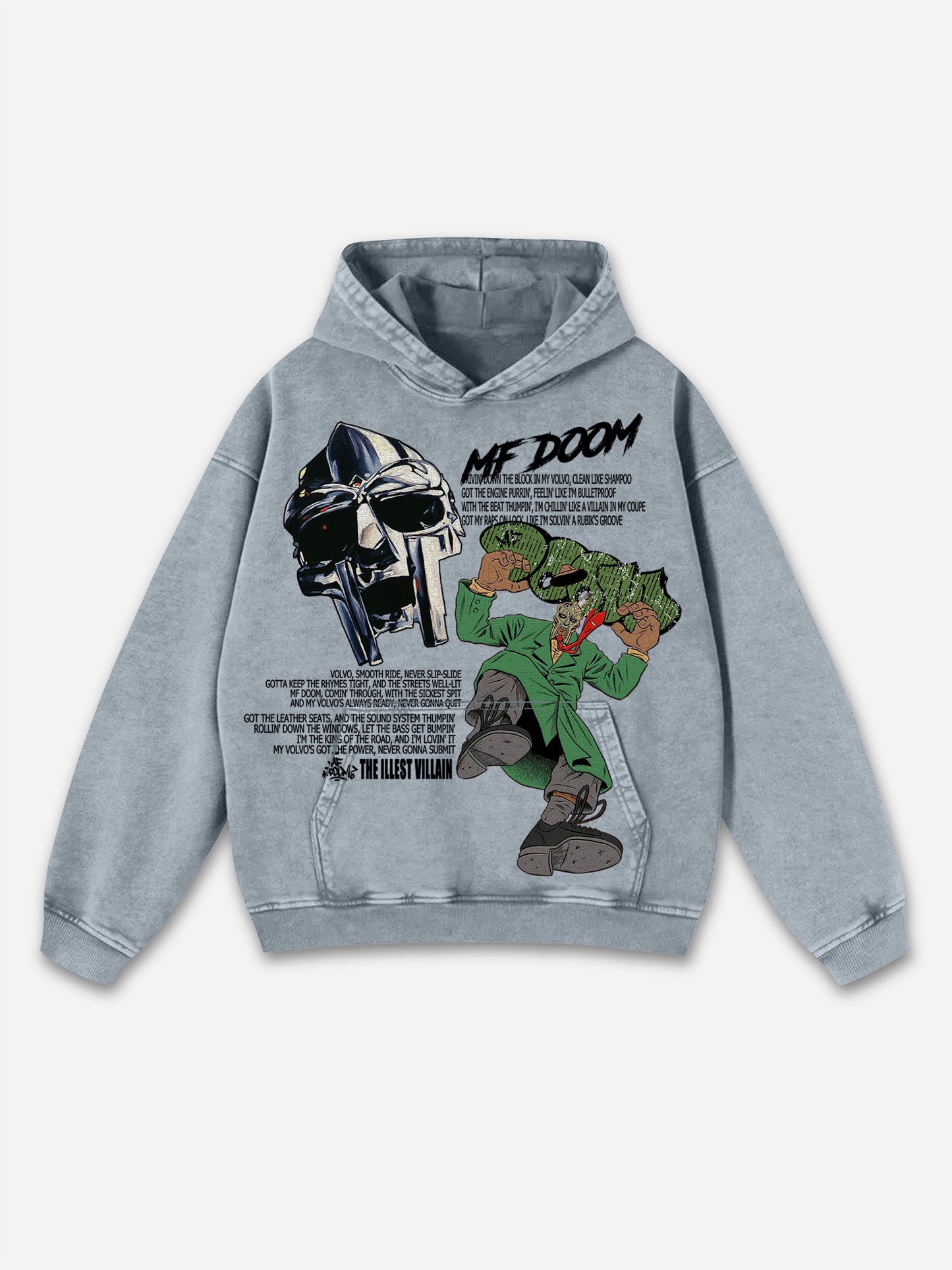 Vintage The Illest Villain Mf Doom Graphic Print Washed Distressed Pocket Hoodie