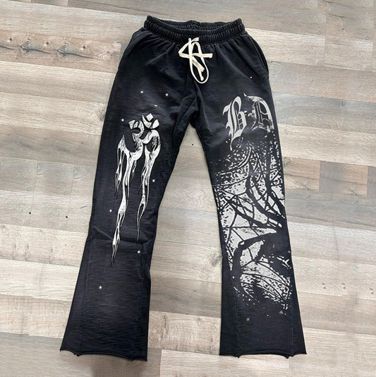 Vercoo Vintage Street Spider Flame Graphic Flared Sweatpants