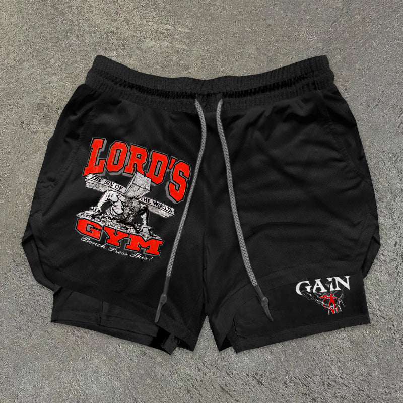 Lord's Gym Print Double Layer Drawstring Gym Shorts