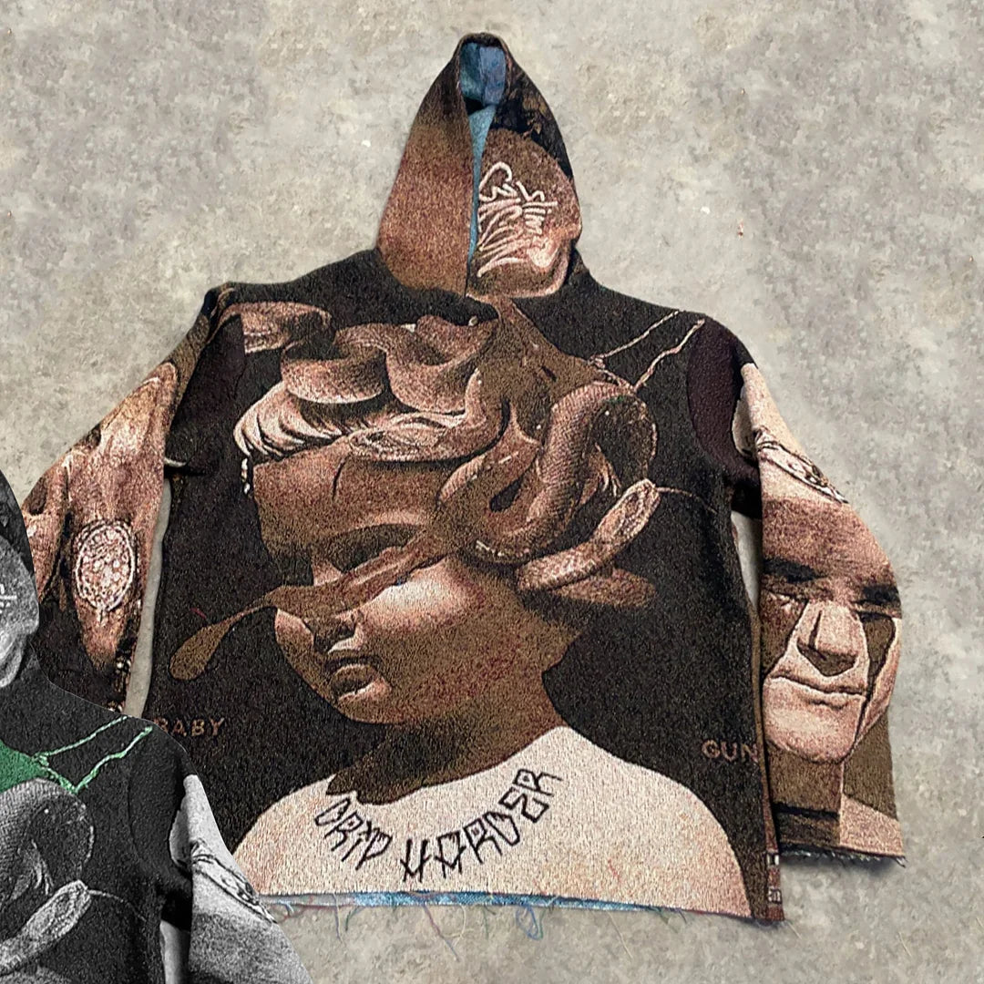 Y2k Vintage Baby Angel Graphic Tapestry Pullover Hoodie