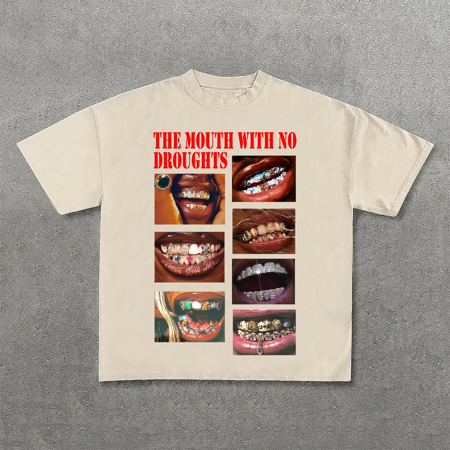 Vercoo Vintage The Mouth With No Droughts Print Cotton T-Shirt