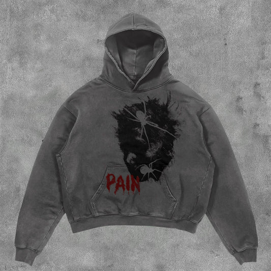 Vintage Pain Portrait Graphic Acid Washed Oversized Hoodie