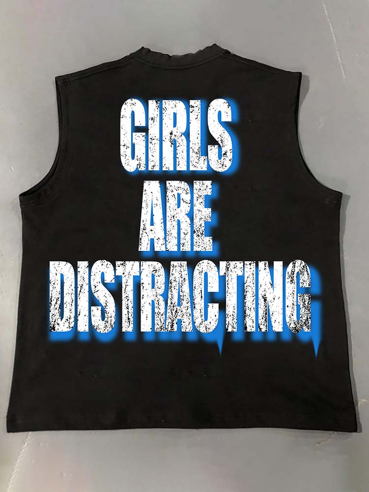 Girls Will Distract Attention Print Cotton Retro Tank Top