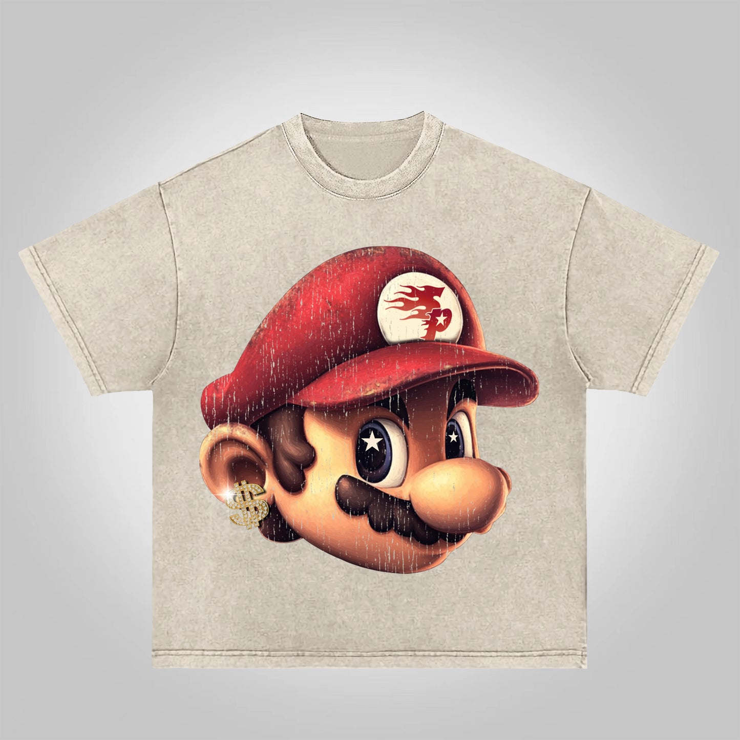 Vercoo Y2k Vintage Cartoon Game Big Head Acid Washed T-shirt