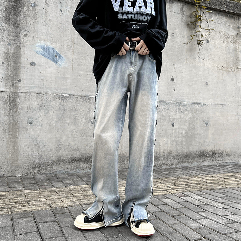 Men's Trendy Ins Loose Trousers Zipper Slit Jeans