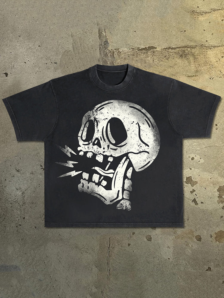 Vintage Fun Silhouette Skull Acid Washed T-Shirt