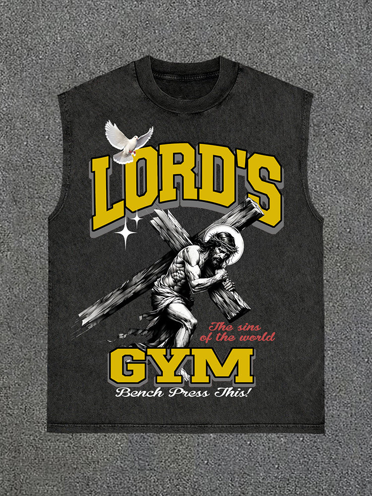 Lord's Gym Print Acid Wash Sleeveless Tank Top