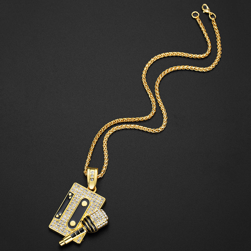 Hip Hop Diamond Tape Microphone Pendant Necklace