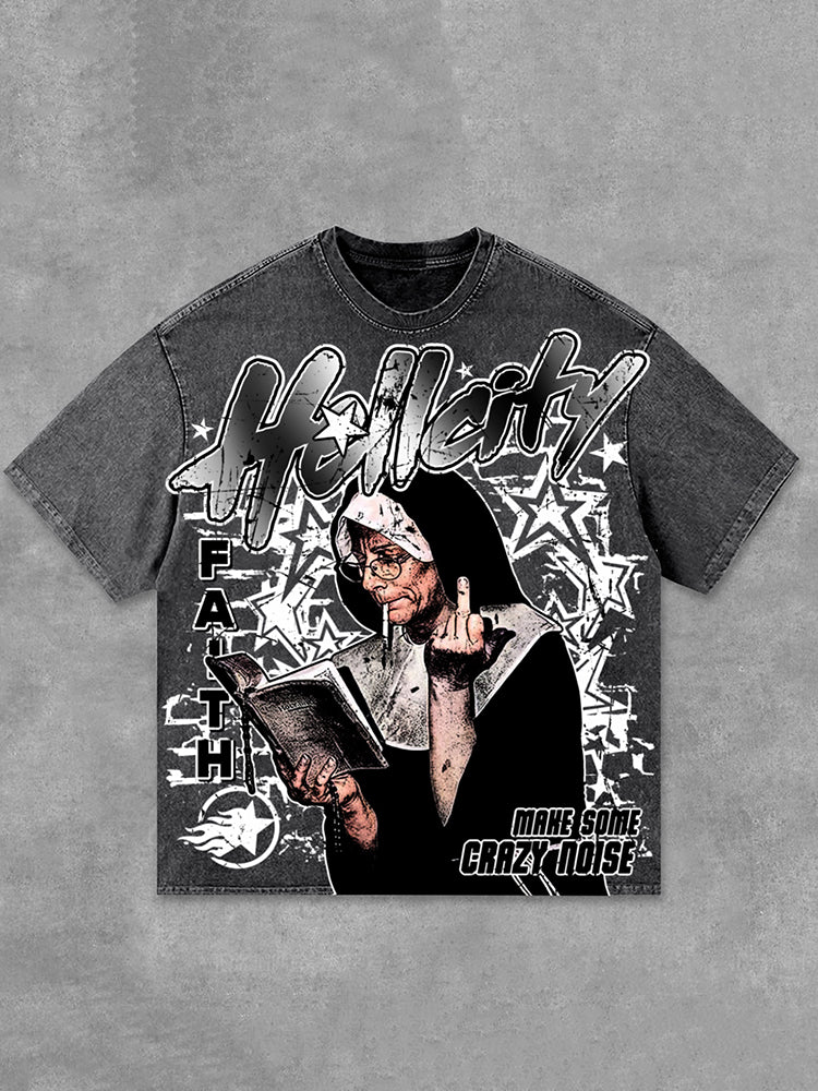 Hellcity - New Printed Pattern Design Print Acid Washed T-Shirt