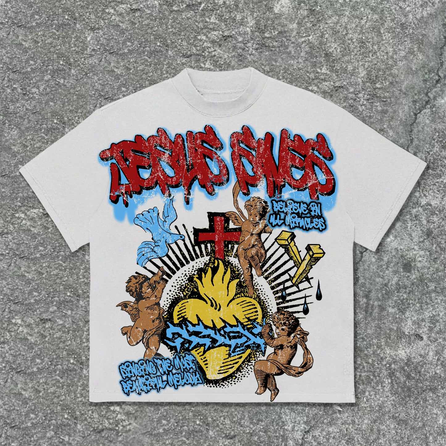 Vercoo Vintage Jesus Saves Angel Graphic Print Cotton T-Shirt