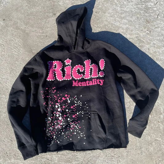 Vintage Unisex Rich Mentality Graphic Oversized Hoodie