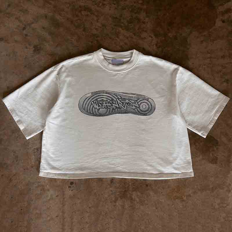 Vercoo Vintage Shoe Graphic 100% Cotton T-Shirt Cropped Tees