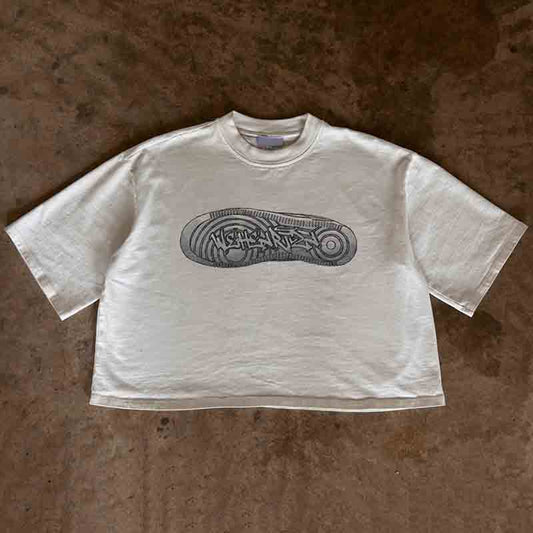 Vercoo Vintage Shoe Graphic 100% Cotton T-Shirt Cropped Tees