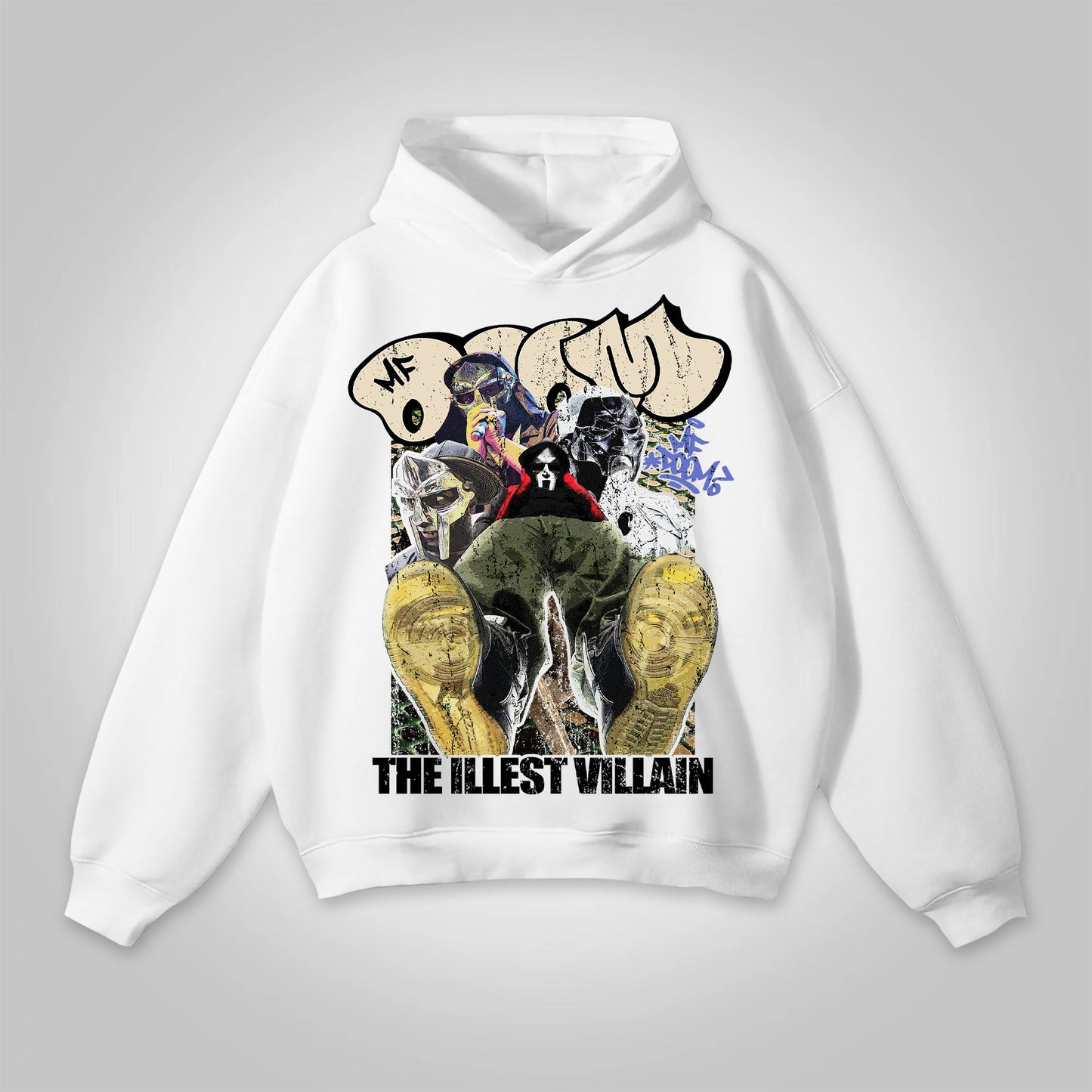 Vercoo Vintage The Illest Villain Mf Doom Graphic Print Pocketless Hoodie