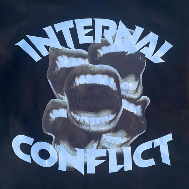 Vintage Internal Conflict Graphics Pocket Hoodie