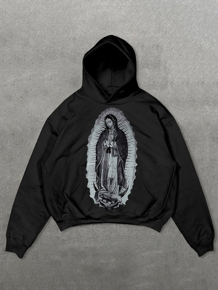 Vercoo Vintage Our Lady Of Guadalupe Graphic Oversized Hoodie