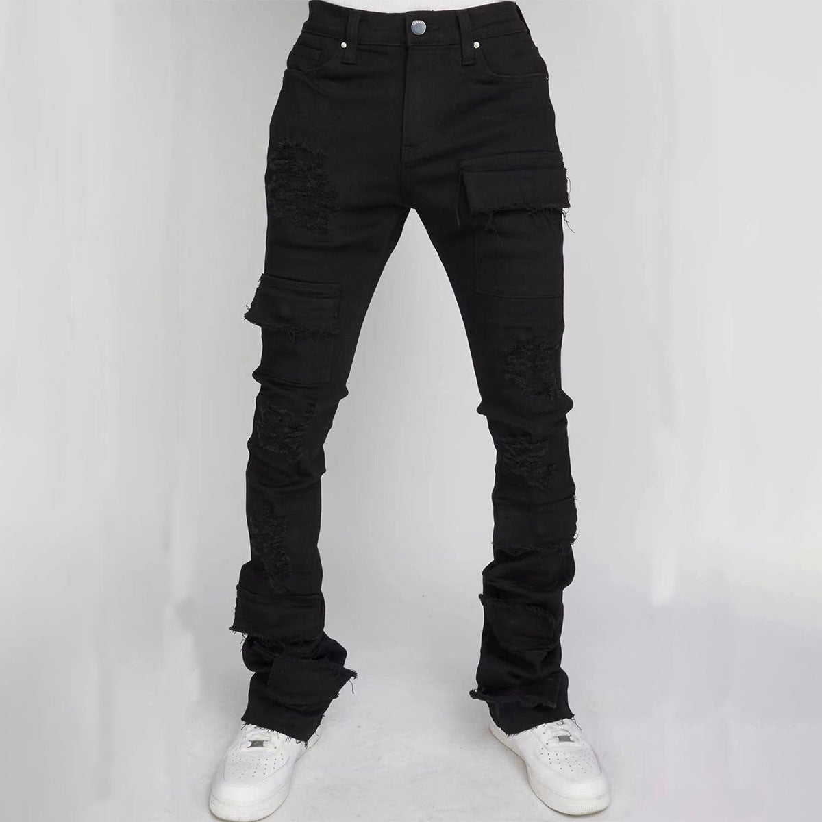 Men's Hiphop Fashion Stretch Ripped Denim Layered Jeans