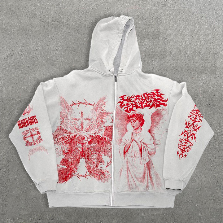 Heaven Gates Angelic Graphic Print Zip Up Hoodie