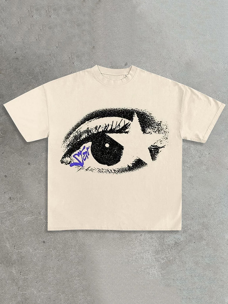 Vercoo Vintage Star Eye Graphic Cotton T-Shirt