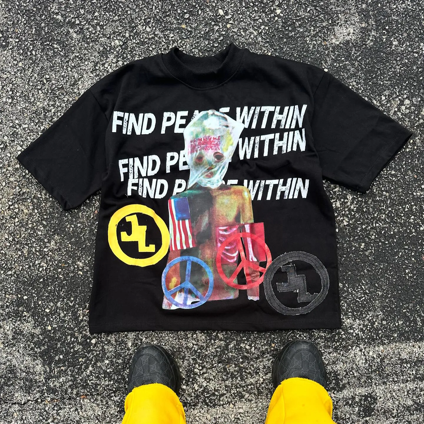 Vintage Find Peace Within Graphics Printed Cotton T-Shirt