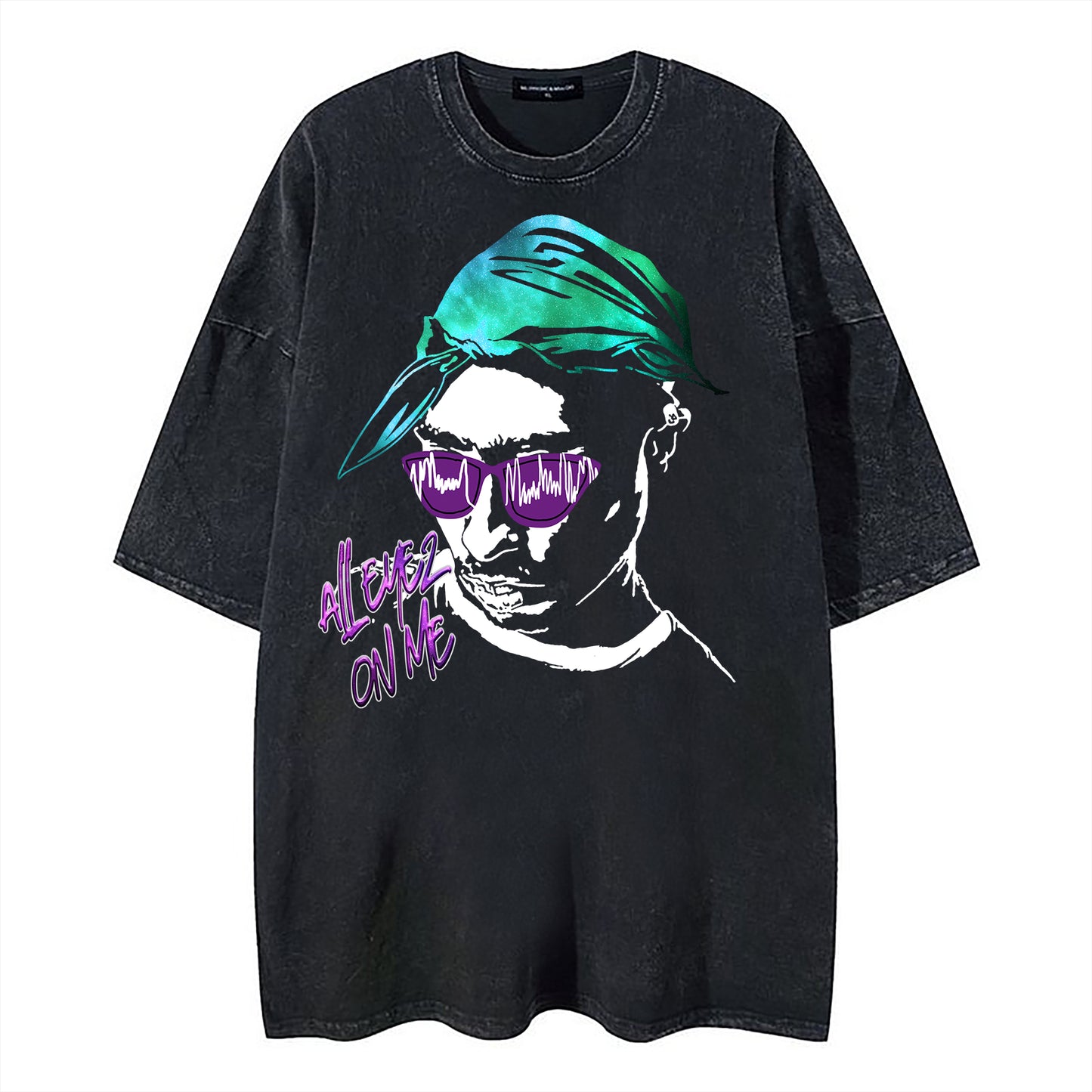 Vercoo Vintage Tupac Shakur Graphic Washed T-Shirt