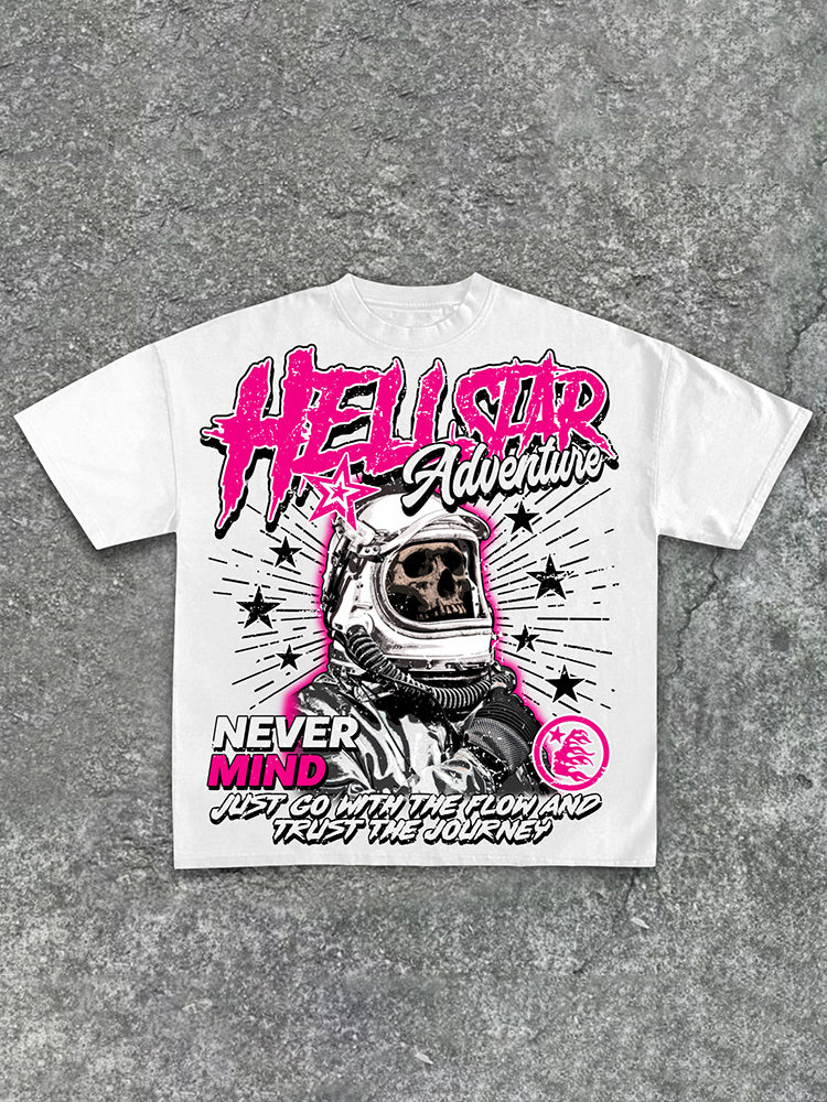 Astronaut of Skull Retro Graphic Cotton T-Shirt