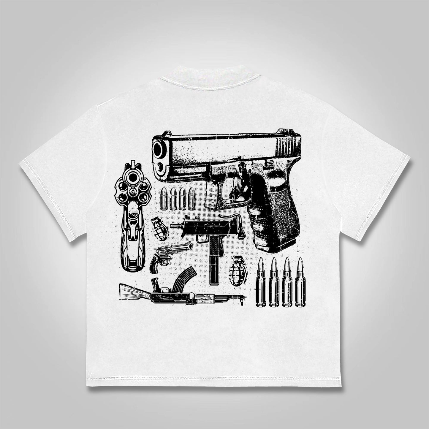 Vercoo Who Cares？vintage Outlet Firearms Graphics Cotton T-shirt