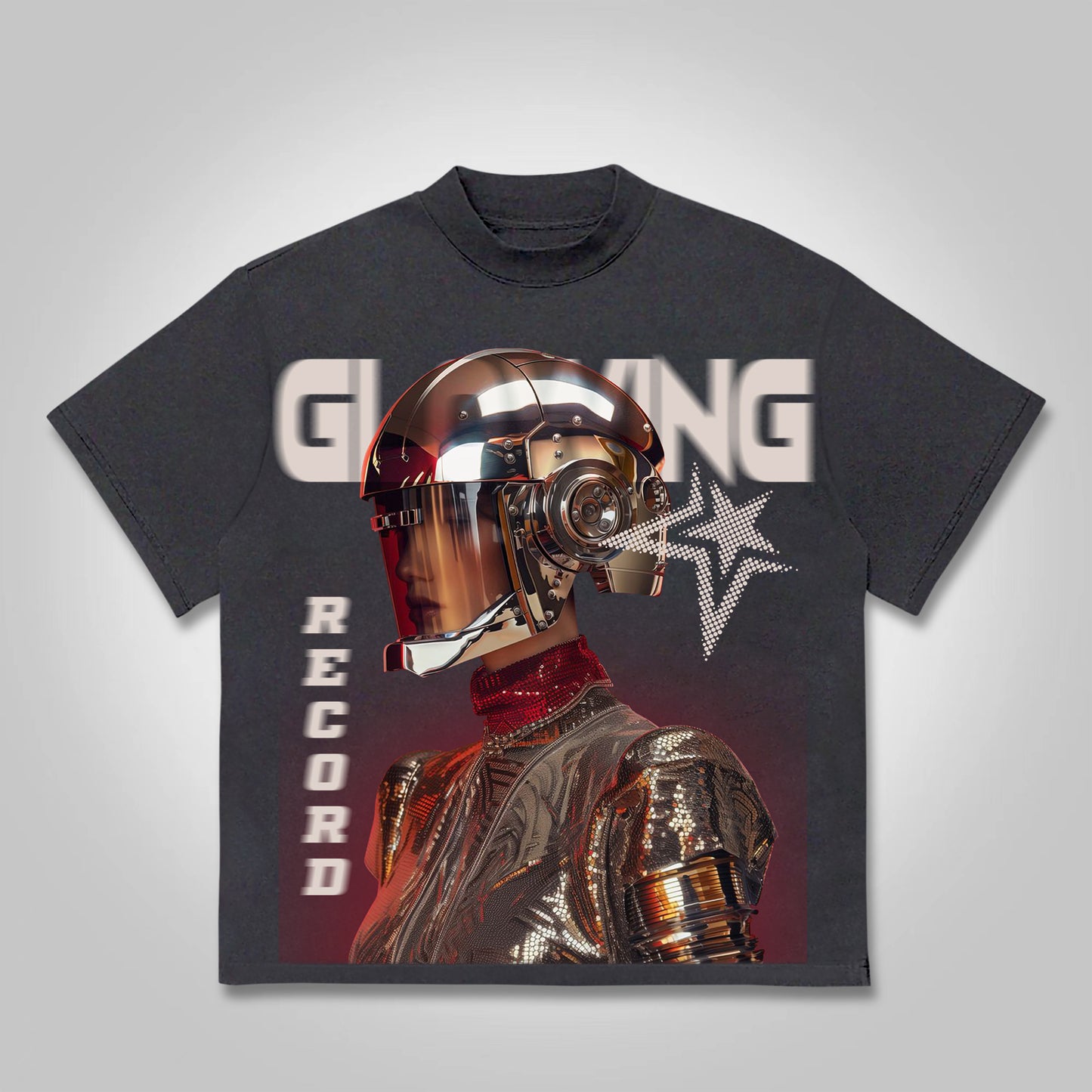 Vintage Glowing Astronaut Graphic Print Cotton T-shirt