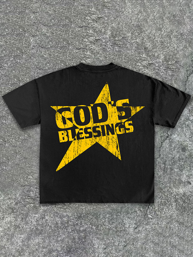 Men's God S Blessings Alphabet Slogan Print Cotton T-Shirt