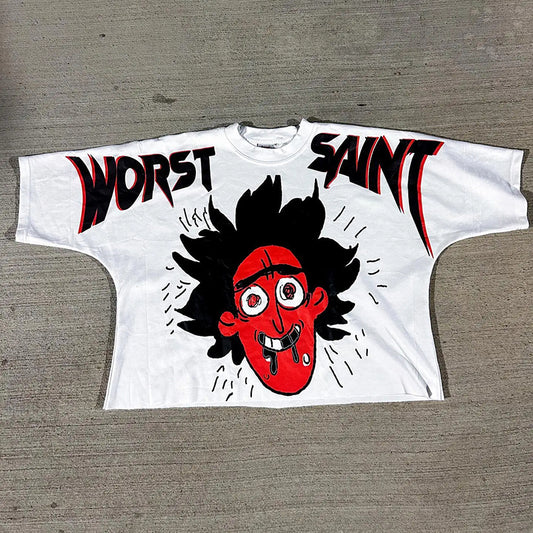 Vintage Worst Saint Drop Graphic Cotton T-Shirt