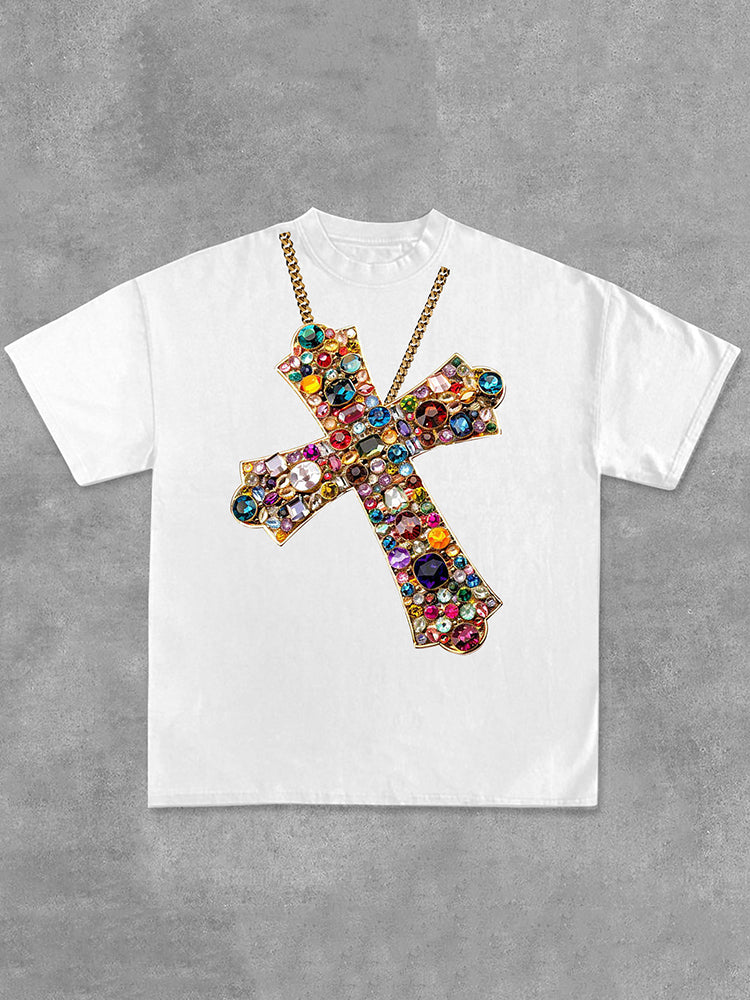 Diamond Cross Graphic Print Cotton T-Shirt