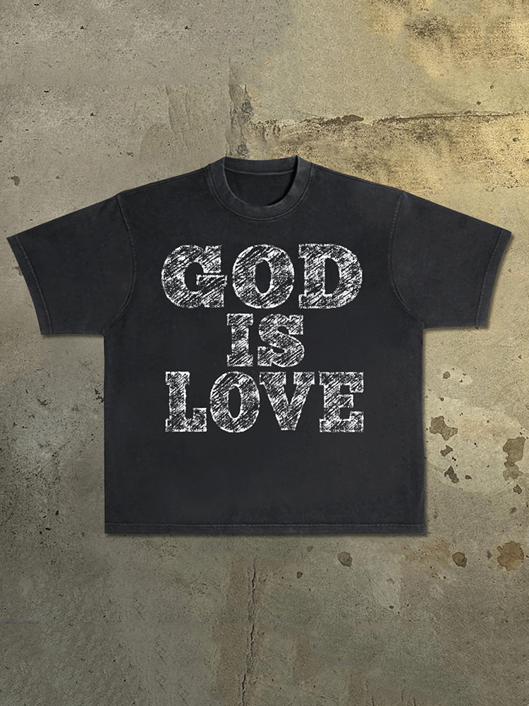 Men's God Is Love - Draft Font Print Acid Washed T-Shirt